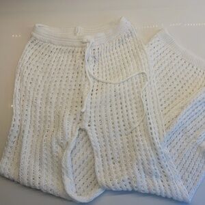 White Knit Swimsuit Cover-Up Pants – Size M (Runs Small)